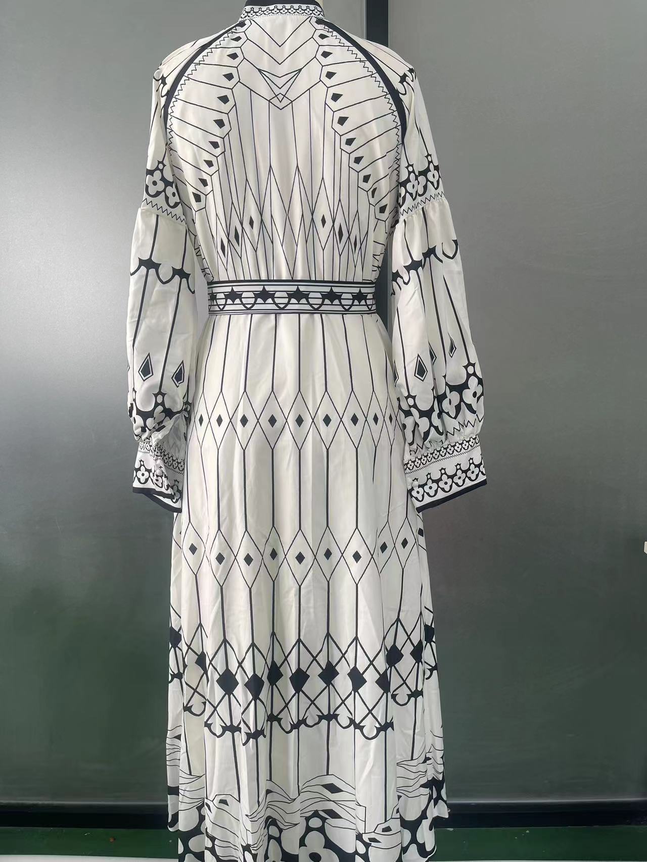 Spring Women's Elegant Long Sleeve Printed Long Dress 8