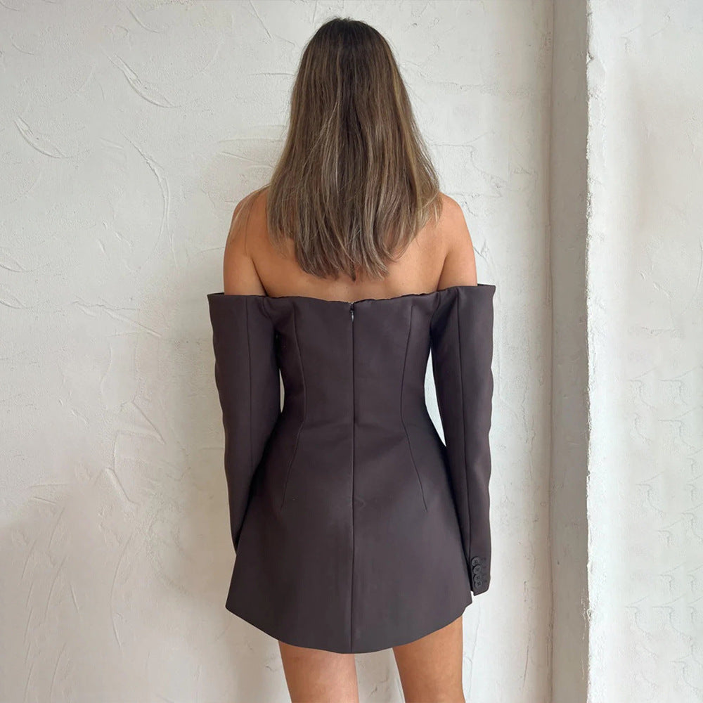 Women's Sexy Fashion Off Shoulder Long Sleeve Low Back Slim Bodycon Dress 3
