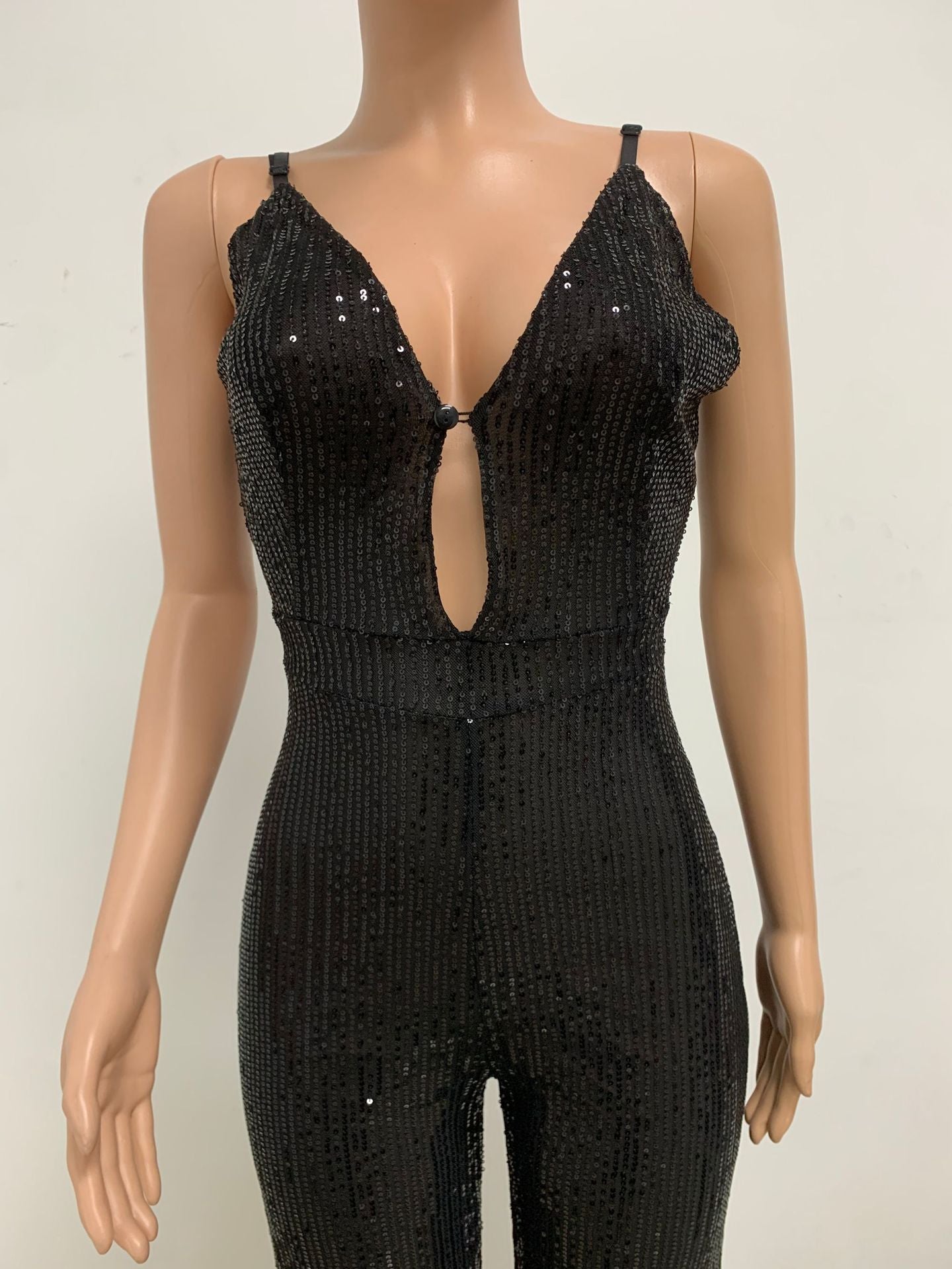 Deep V Neck Low Back Sleeveless Chic Sequined Straps Elegant Women's Party Jumpsuit 57
