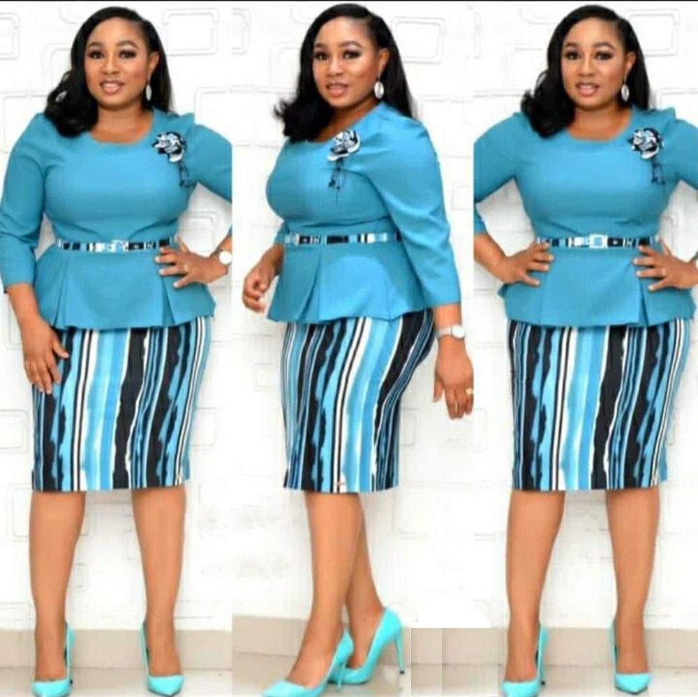 Africa Plus Size Women's Round Neck 3 Quarter Sleeve Contrast Print Dress 6