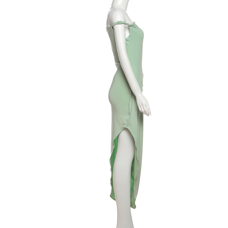 Women's Fashion Spring/Summer Sexy Off Shoulder Low Back Ruched Slim Long Dress 8