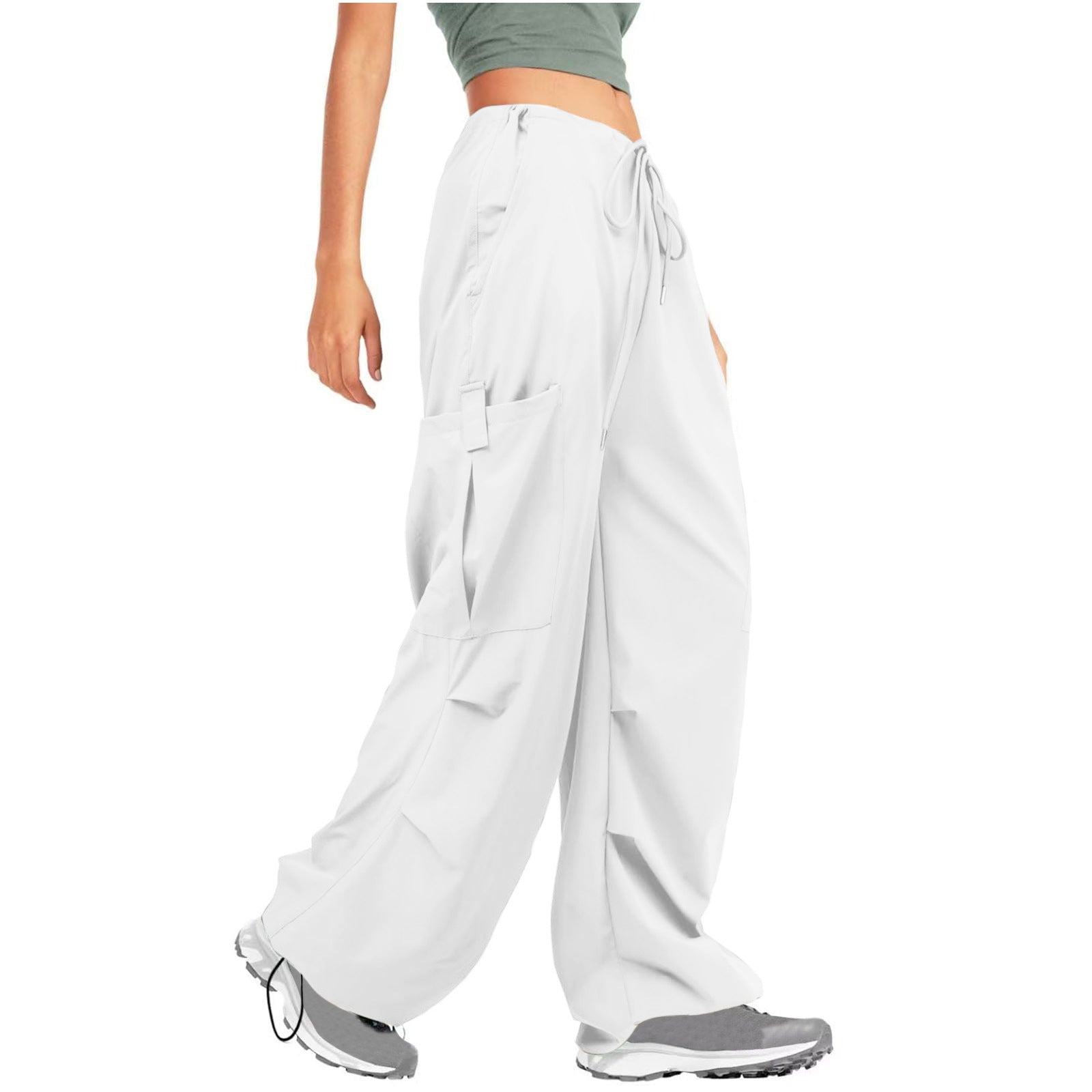 Women Solid Drawstring Casual Loose Athletic Cargo Pants 18