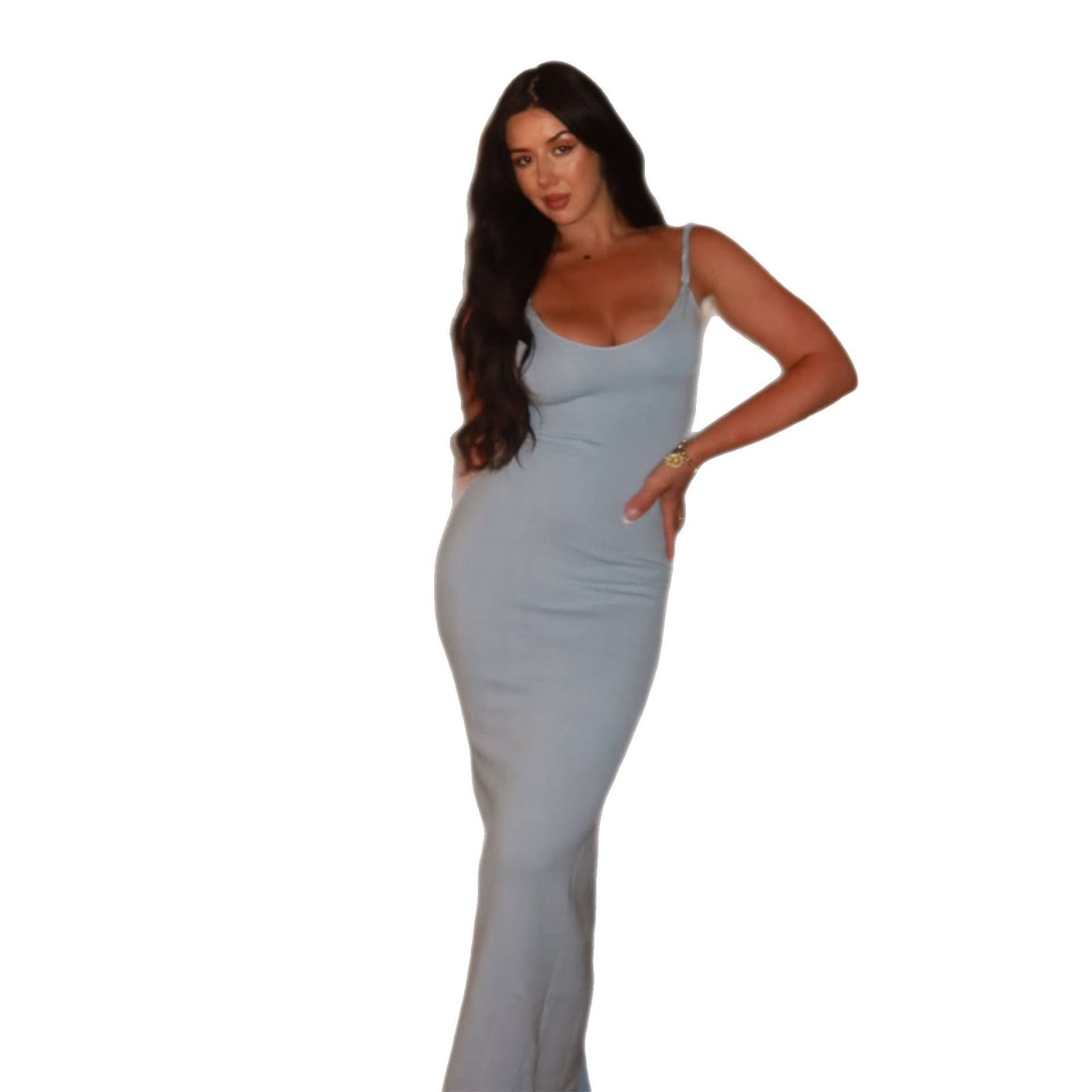 Women's Spring Solid Sexy V-Neck Low Back Bodycon Strap Dress 6