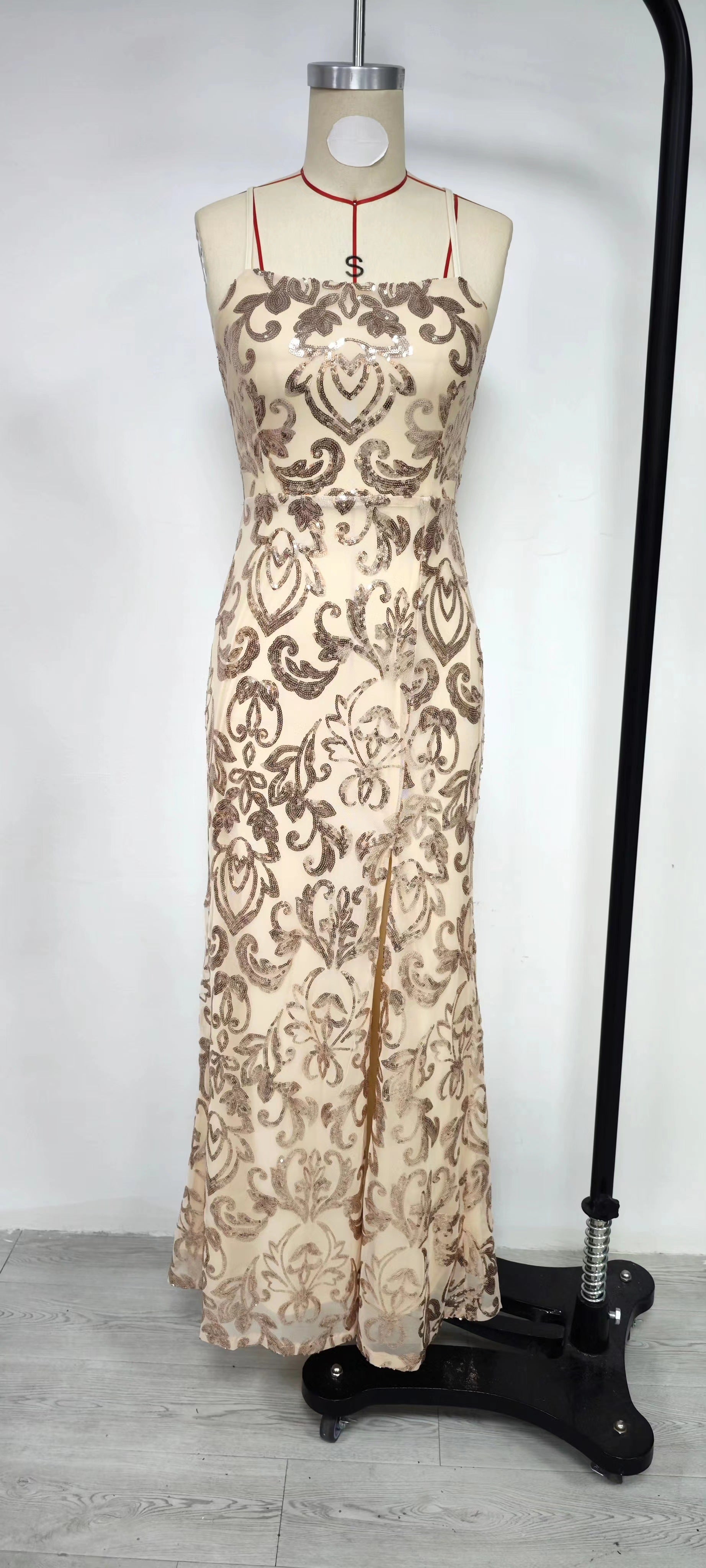 Women Sexy Off Shoulder Sequined Elegant Slit Formal Party Evening Dress 11