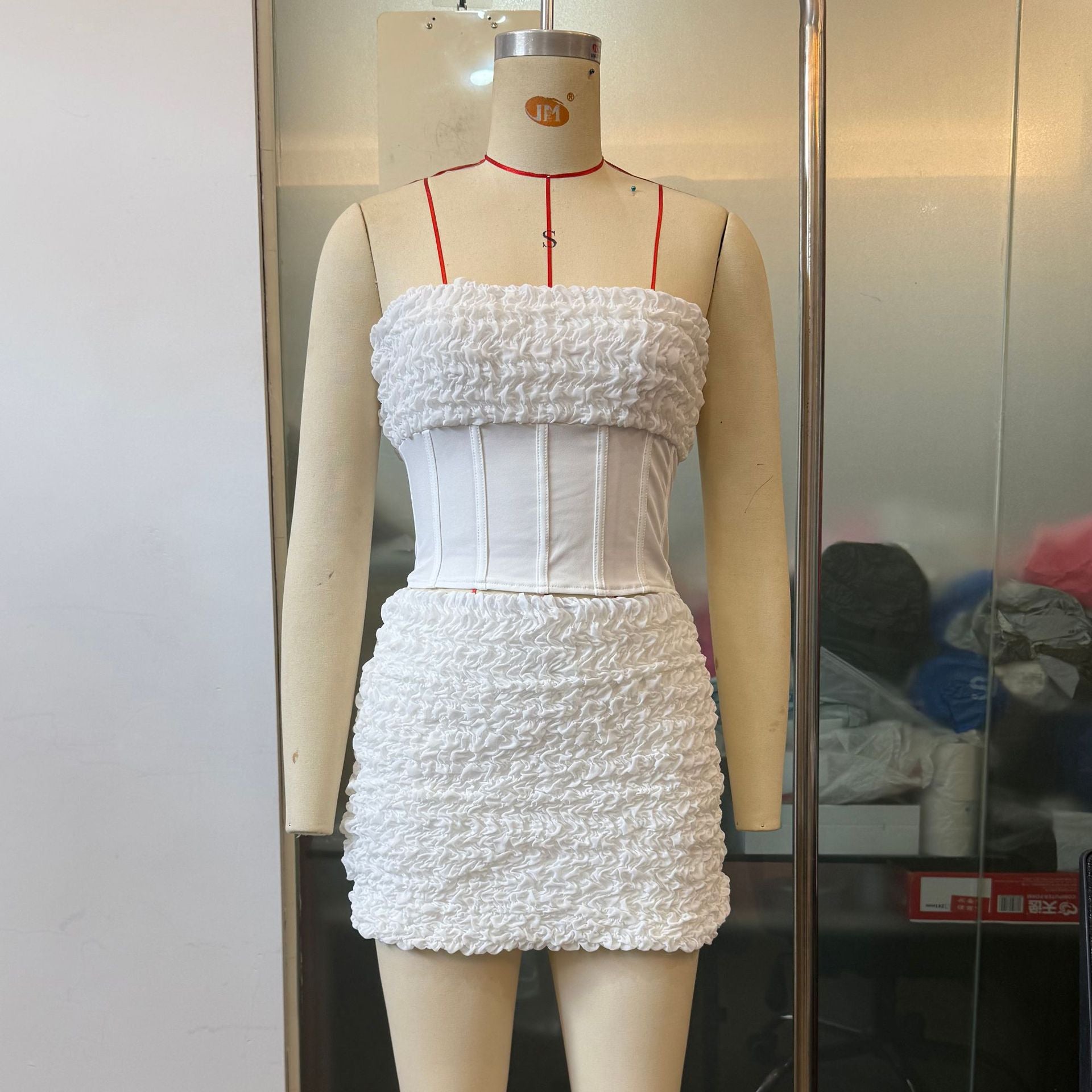 Women Summer Strapless Crop Top and Mini Skirt Two-Piece Set 9