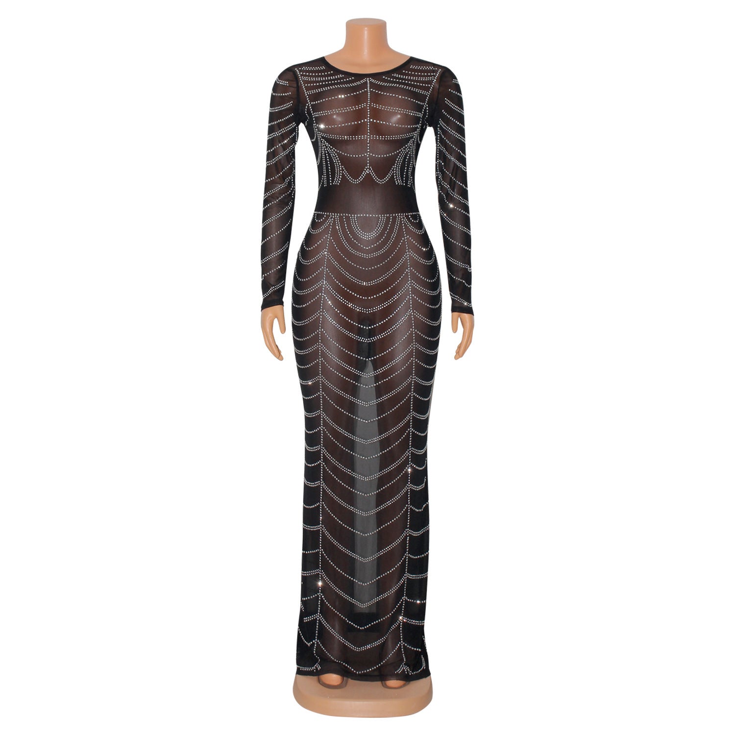 Fall Winter Women'S Fashion Sexy Tight Fitting Long Sleeve Slim Beaded Nightclub Dress 9