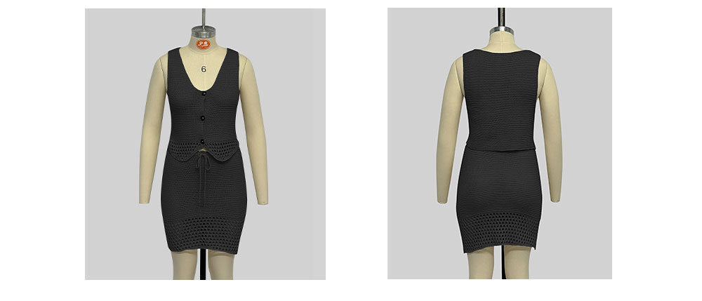 Women v-neck vest skirt Solid two-piece set 15