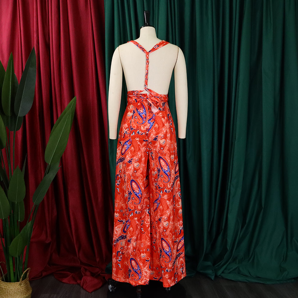 Plus Size Women African Print Halter Neck Beach Jumpsuit 22