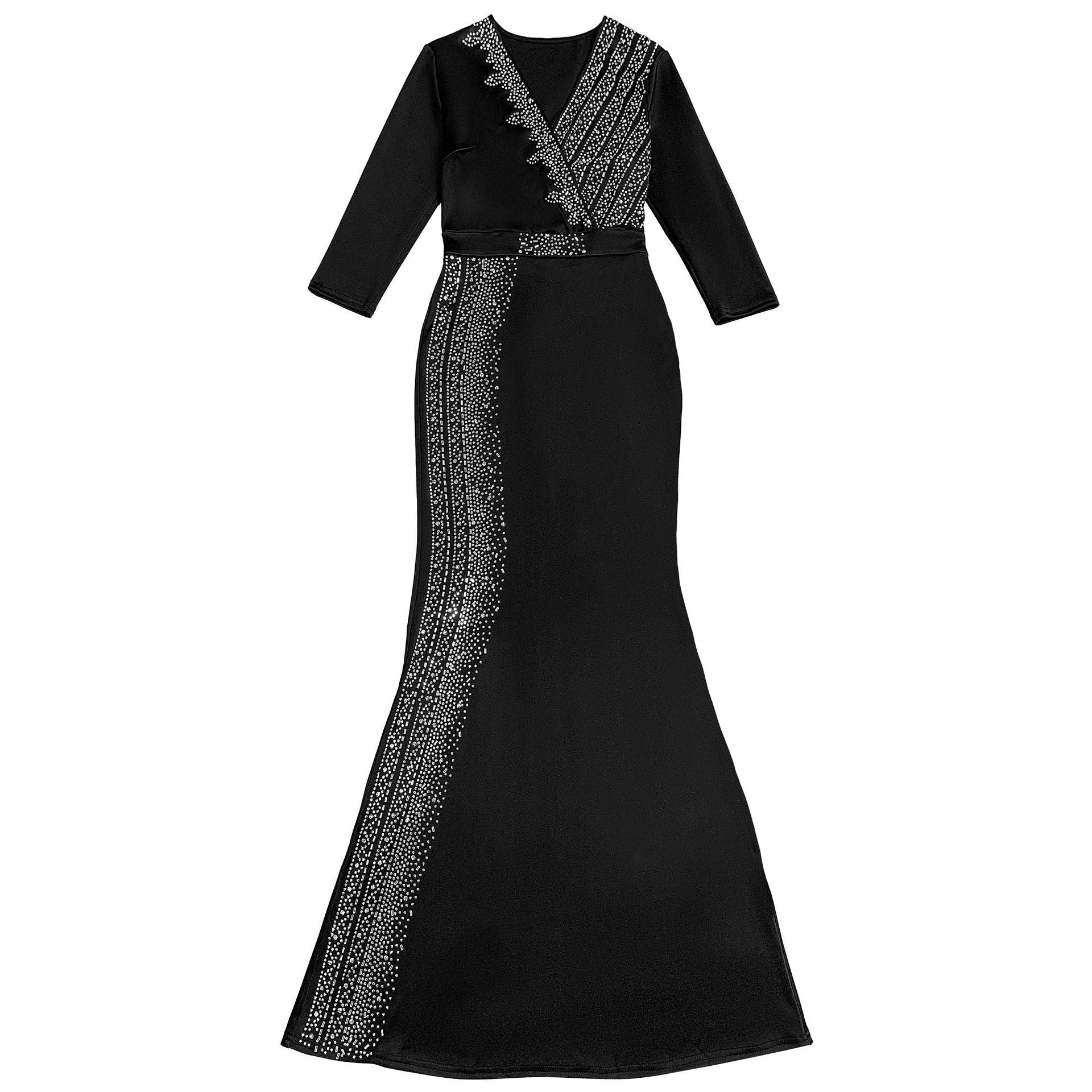 Women's Chic Elegant Beaded Half Sleeve V-Neck Fashionable Dress 16