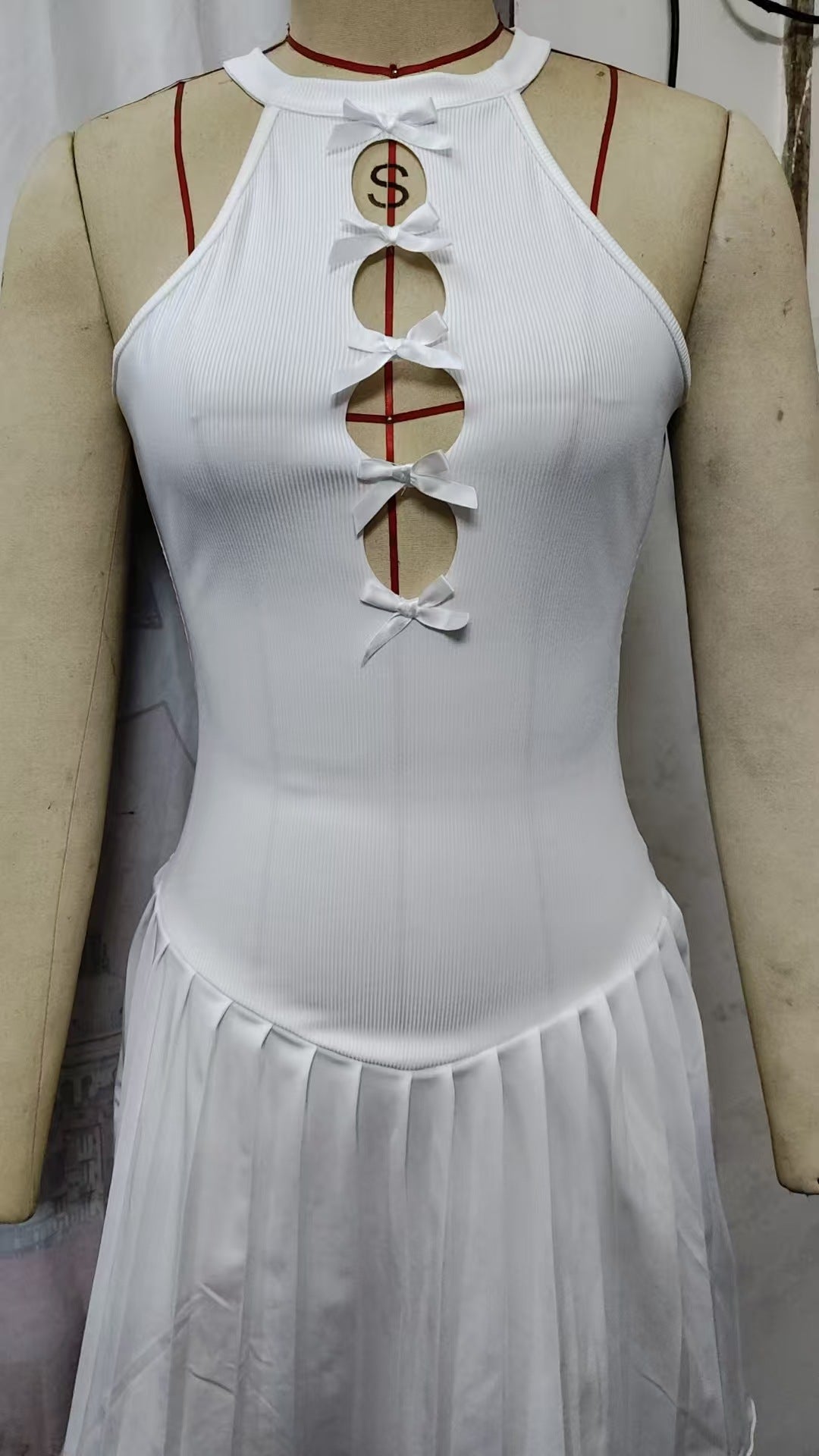 Fashion Women's Slim Fit Sexy Solid Color Ribbed Patchwork Pleated Short Dress 9