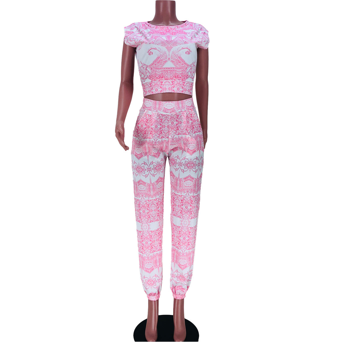 Spring/Summer Women's Printed Short Sleeve Two-Piece Pants Set 13