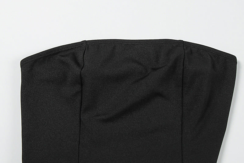 Summer Patchwork Low Back Strapless Slit Solid Dress 14