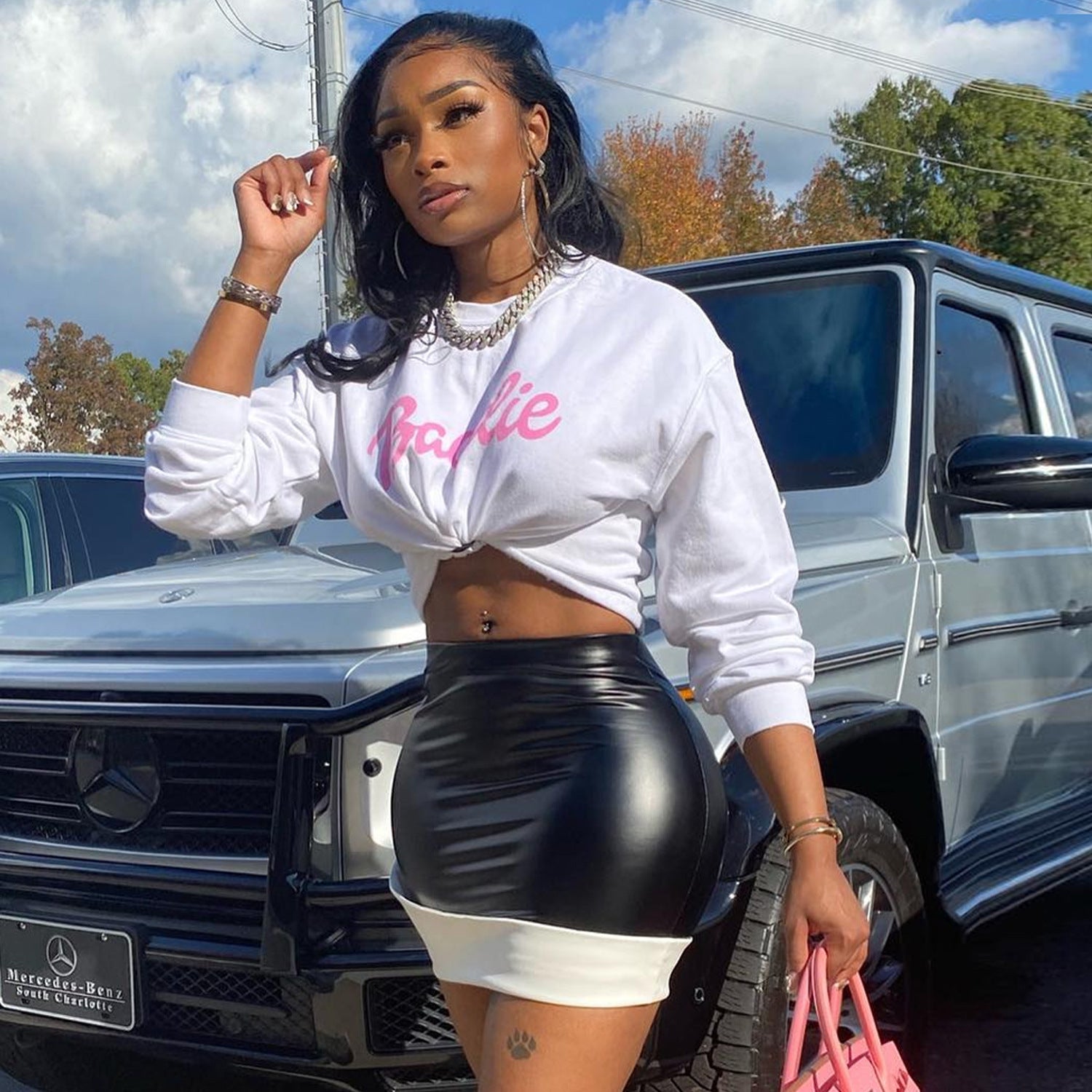 Women's Fashion Spring Autumn Patchwork Leather Skirt Two Piece Set 7