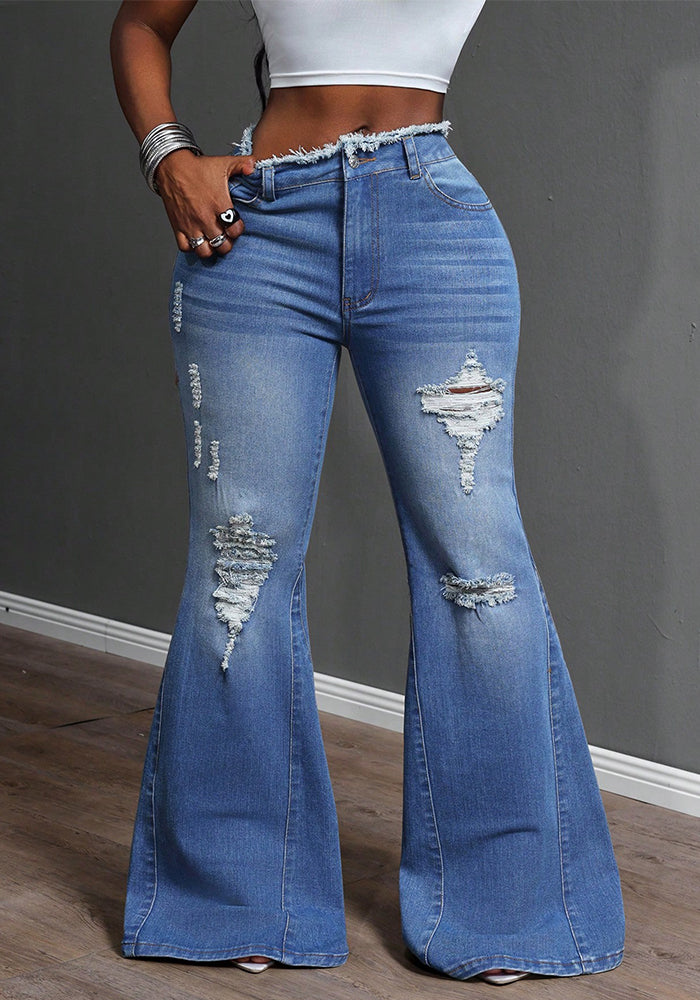 Women Stretchy Ripped Sexy Denim Bell Bottom Pants