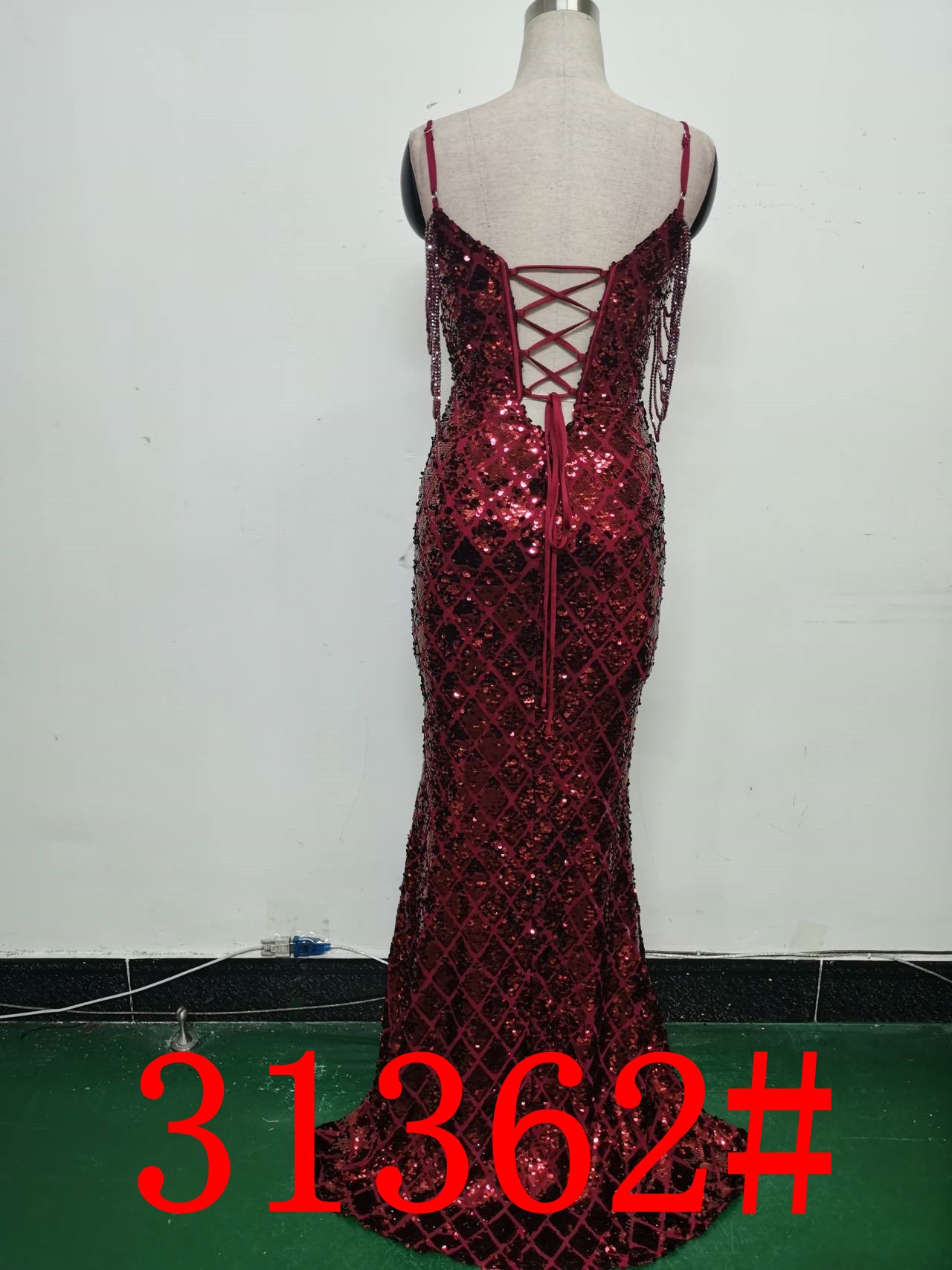 Women Herringbone Lace-Up Symphony Beaded Evening Dress 33