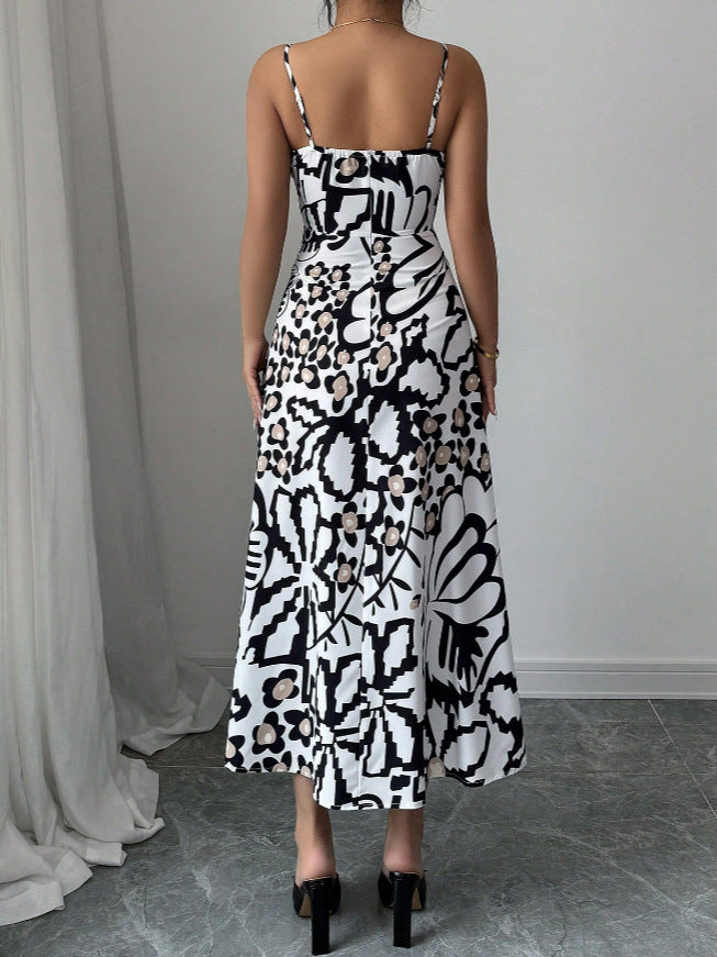 Women Summer American Sexy Print Suspender Elegant Dress 3