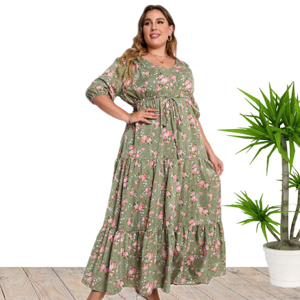 Plus Size Women'S Summer Bohemian Print Loose Casual Maxi Dress 4