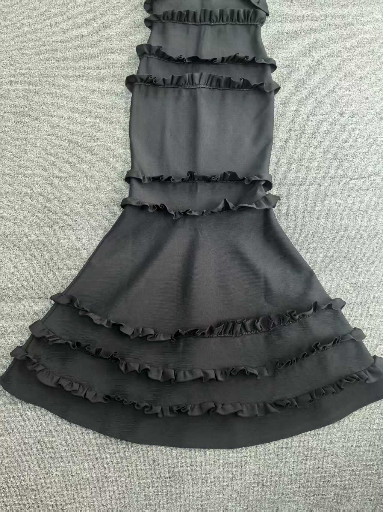 Women ruffled backless square neck bandage fishtail evening dress 17