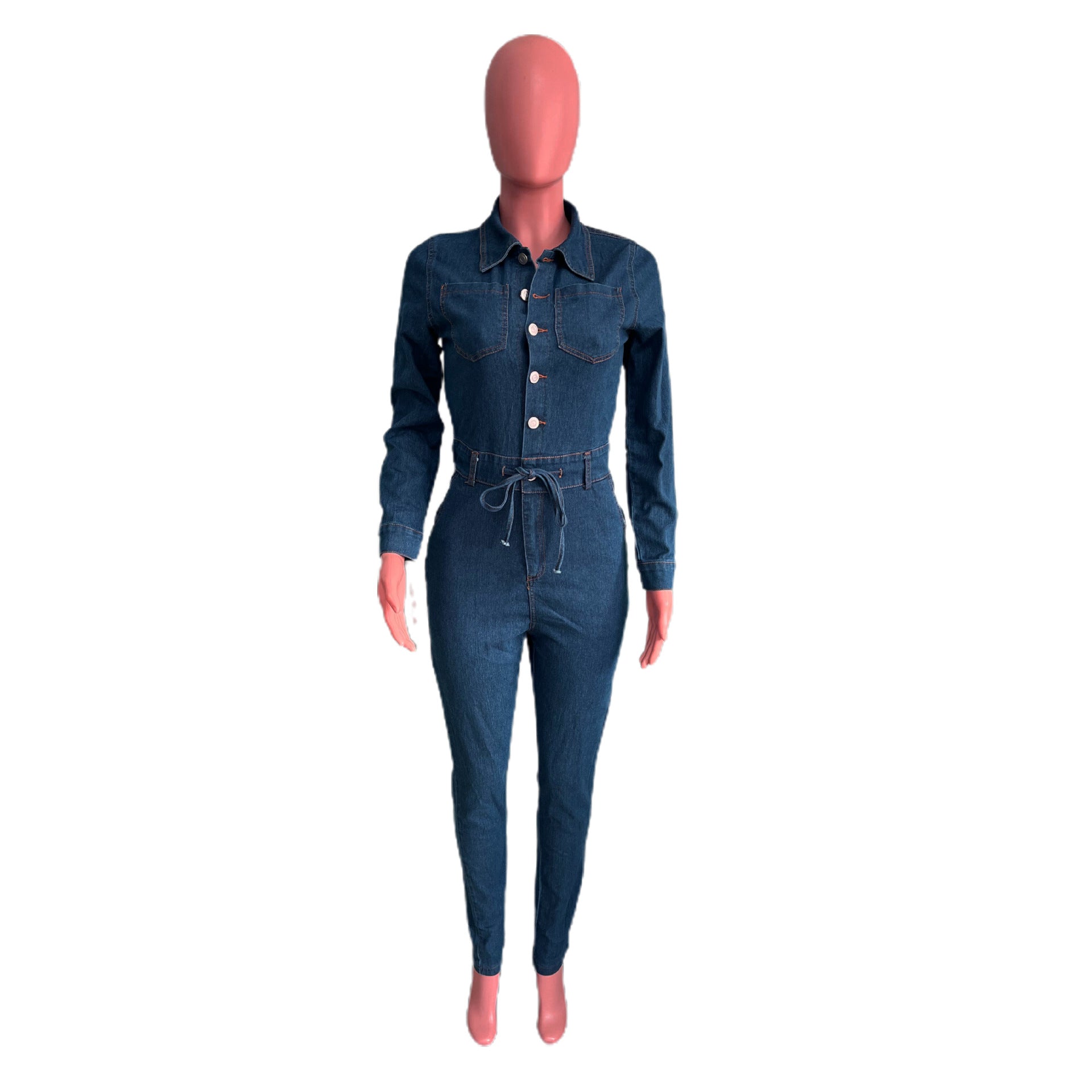 Sexy Fashion Long Sleeve High Stretch Denim Jumpsuit