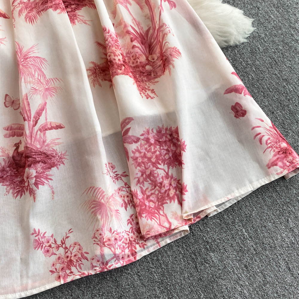 Women's Summer Printed Strap Elegant Slim Waist Long Dress 12