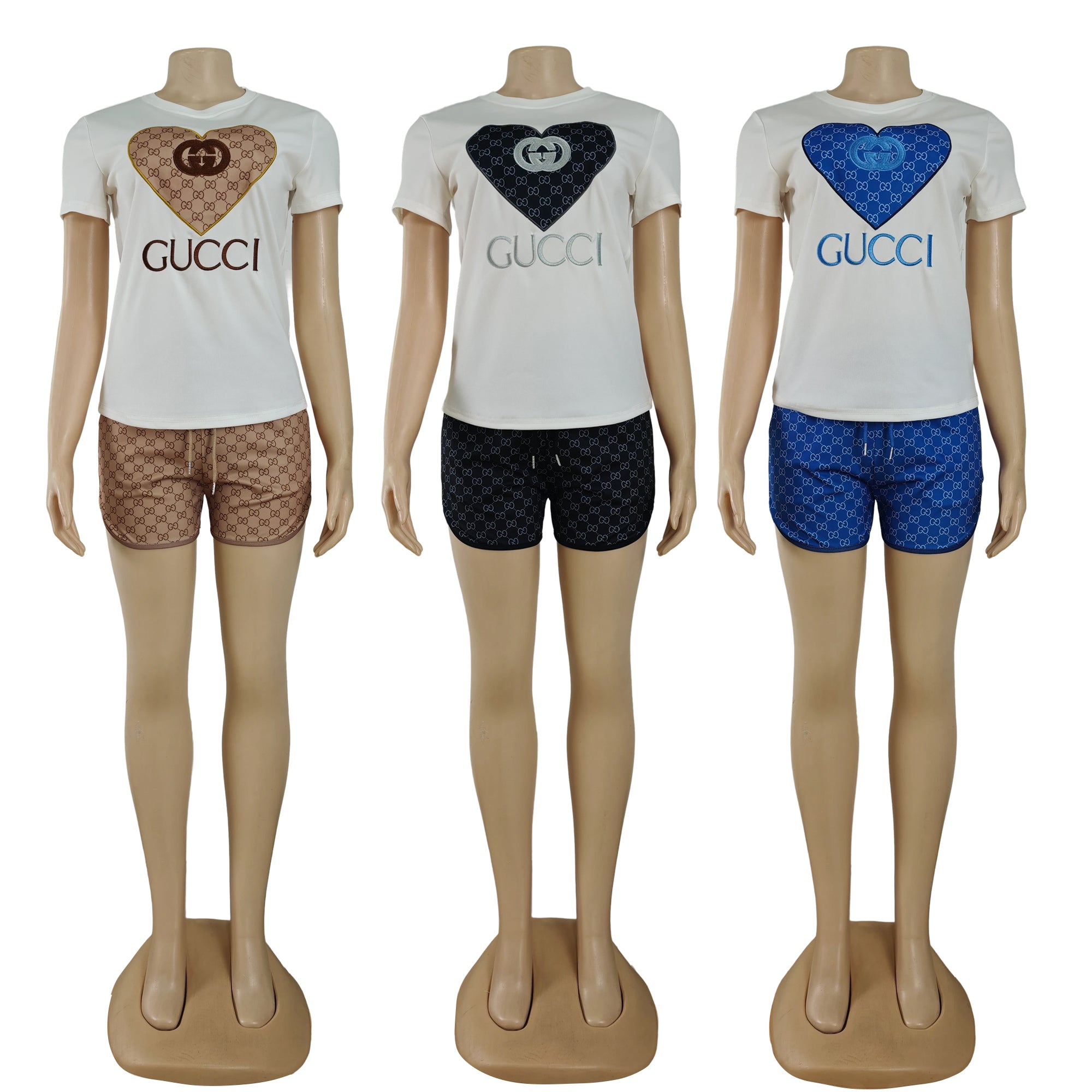 Women's Summer Embroidered Short Sleeve T-shirt and Shorts Set 10