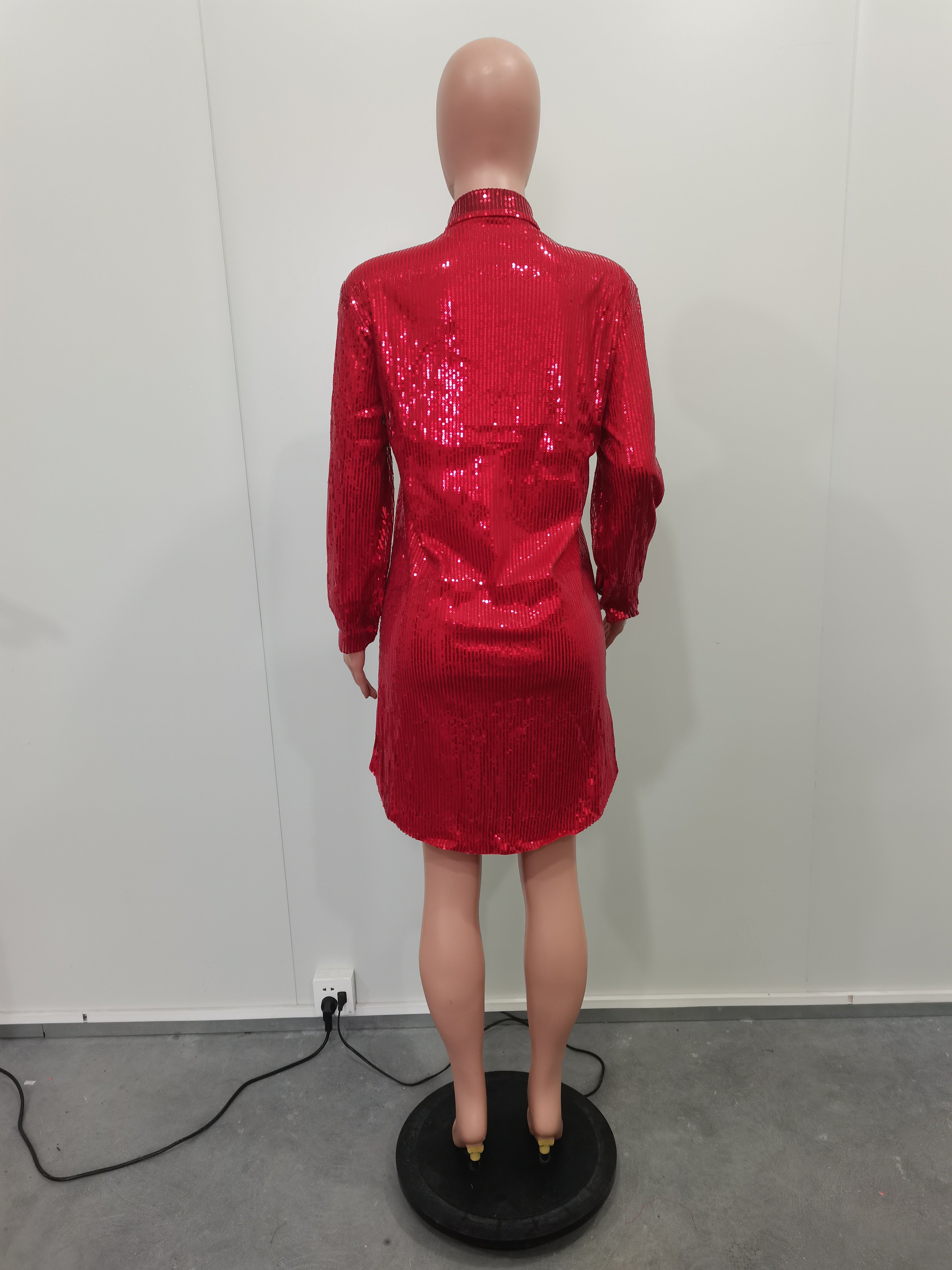 Women Solid Sequin Loose Shirt Dress 43