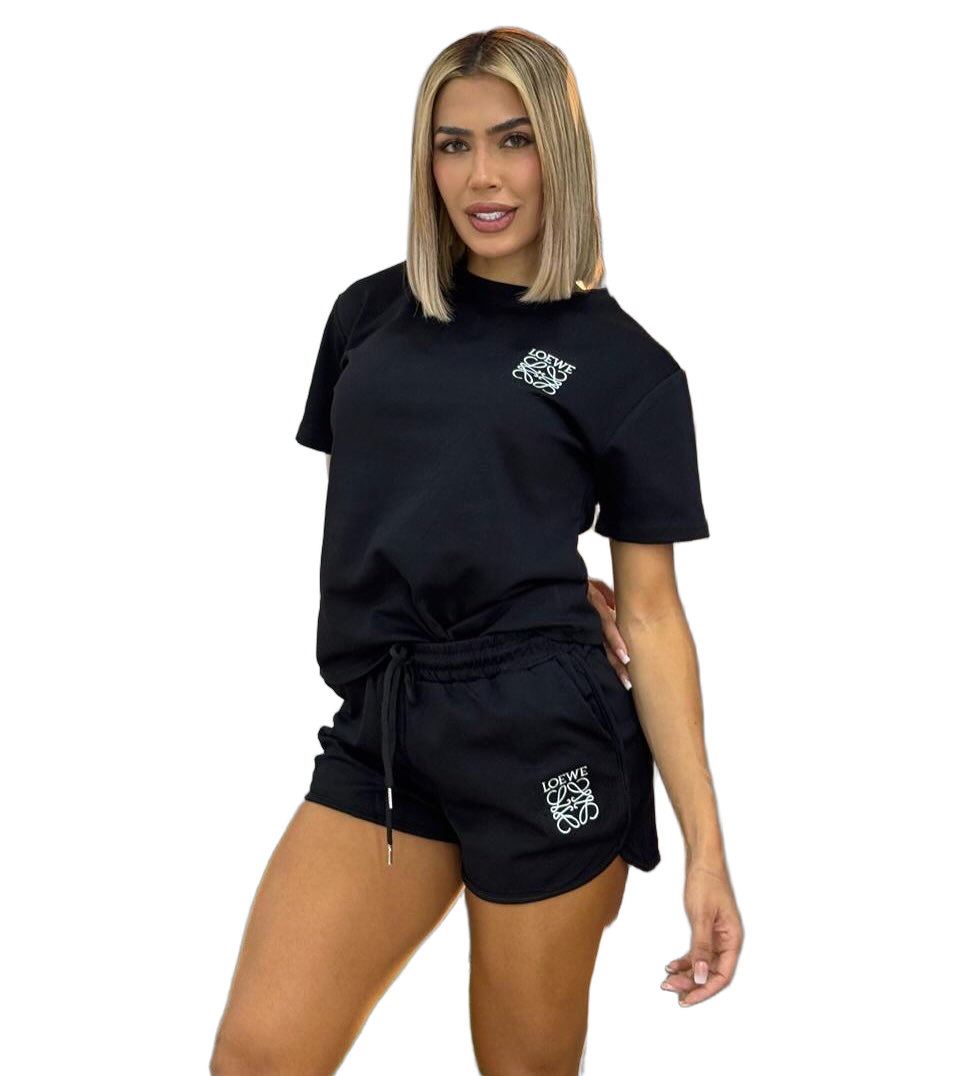 Casual Cotton Embroidered Round-Neck Short-Sleeve T-shirt Shorts Set 7