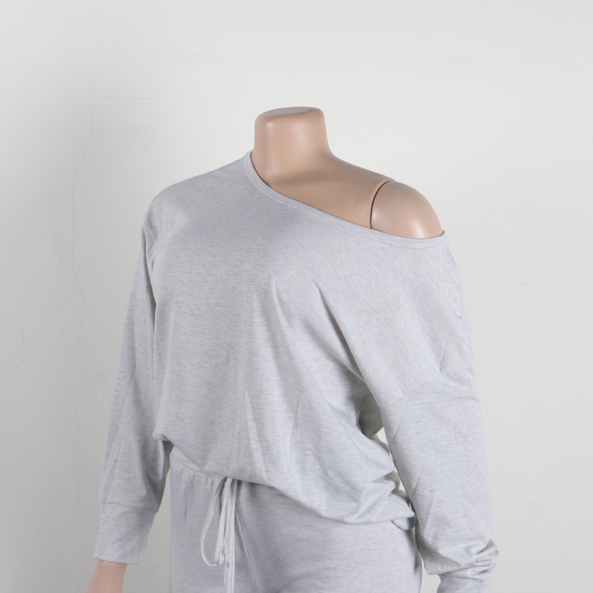 Women Solid Casual Slash Shoulder Top and Pant Two-piece Set 15