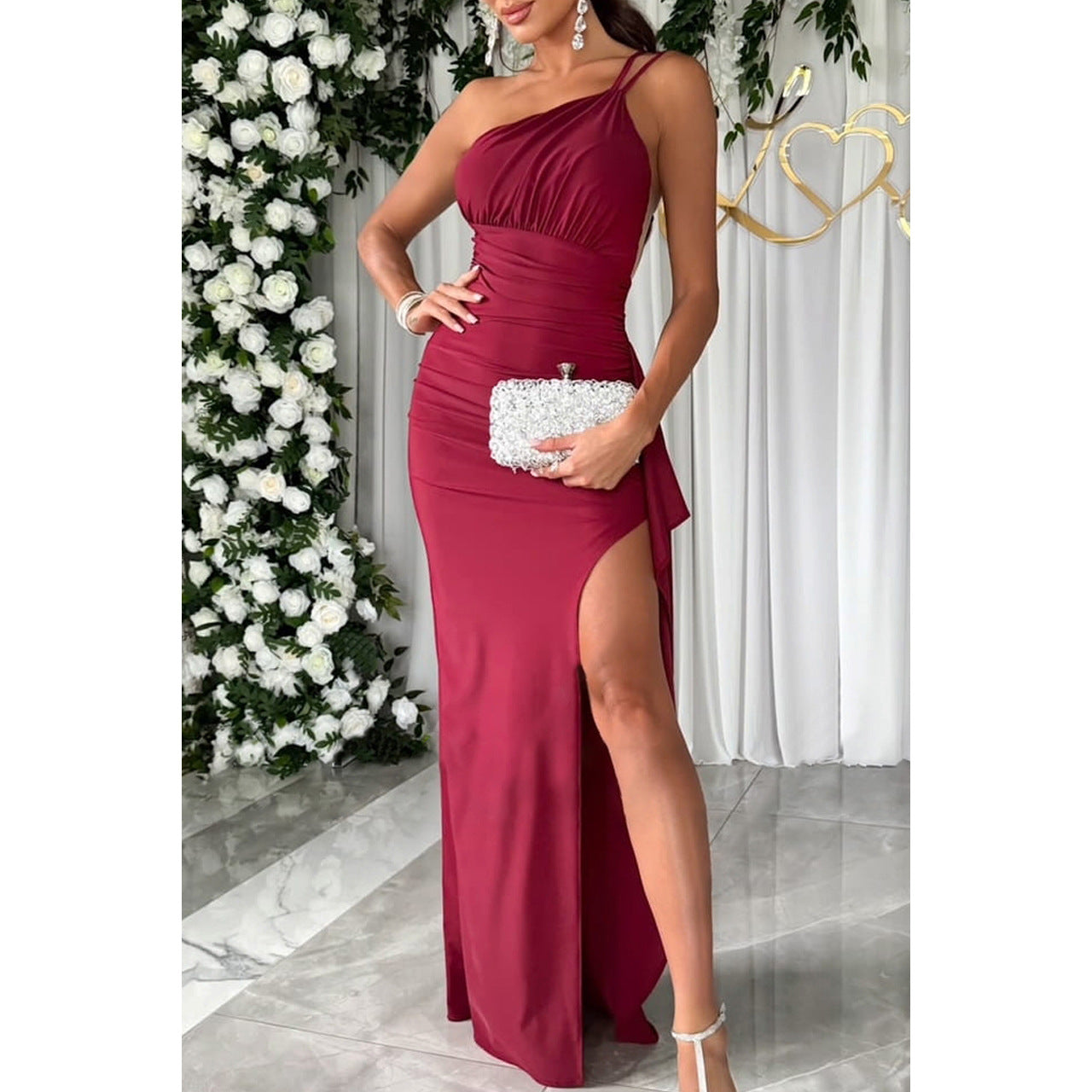 Spring Summer Style Slash Shoulder Slit Casual Party Dress