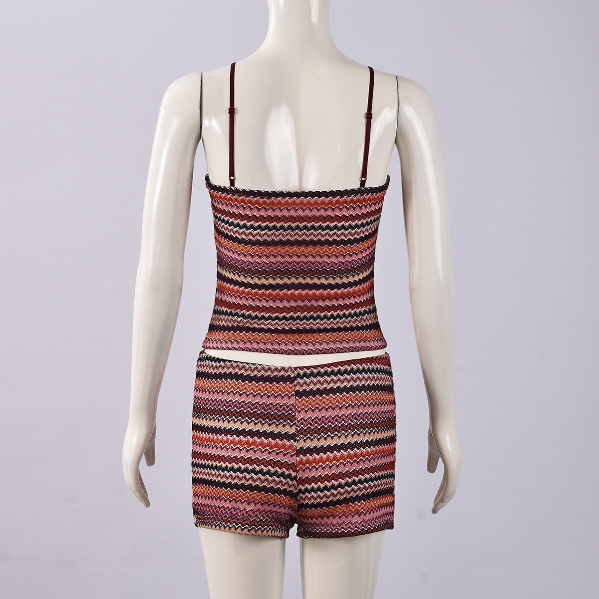 Summer Sexy Crop Open Waist Color-Blocked Camisole & Mini Skirt Two-Piece Set 8