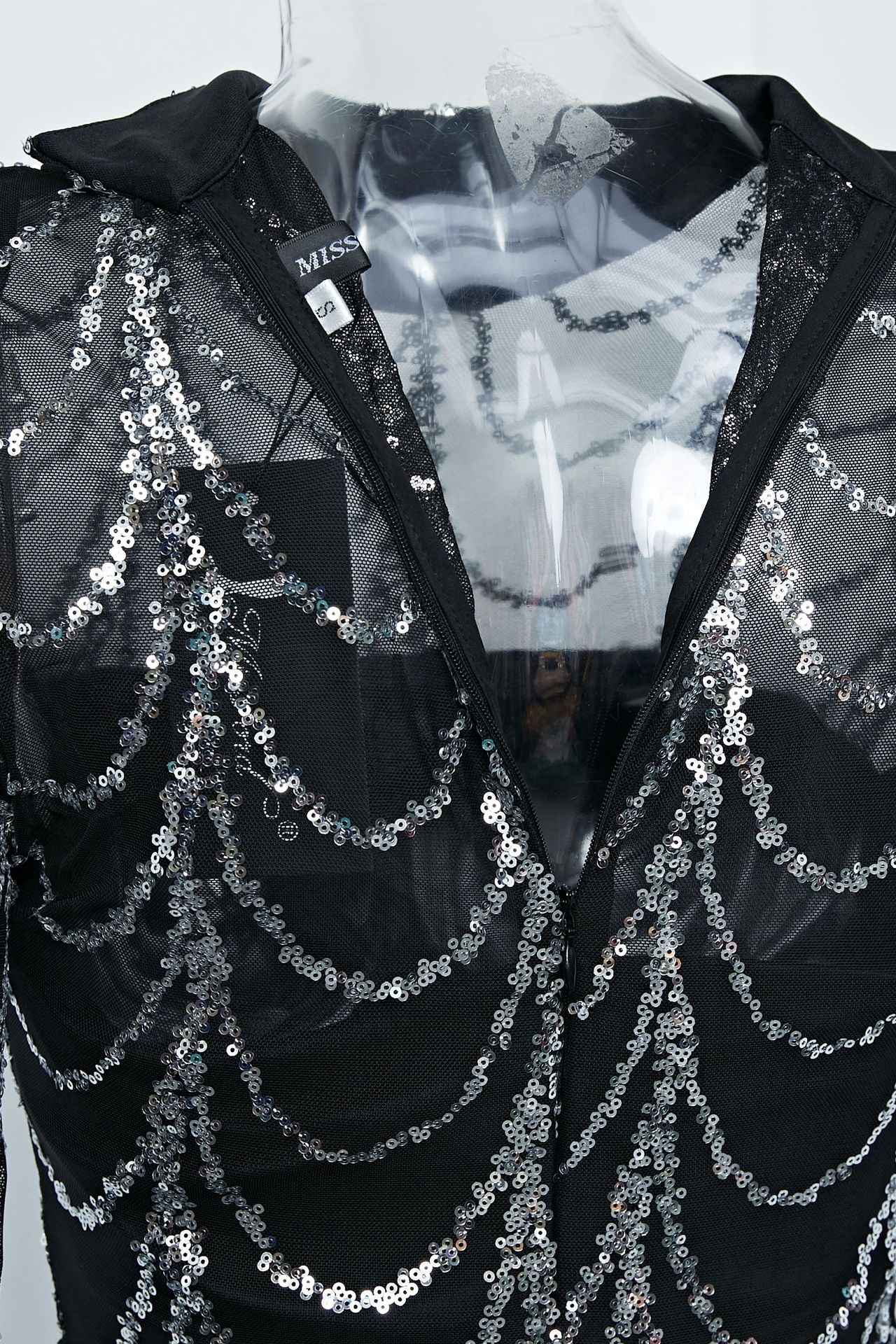 Long Sleeve Sexy See-Through Striped Sequin Long Evening Dress 9