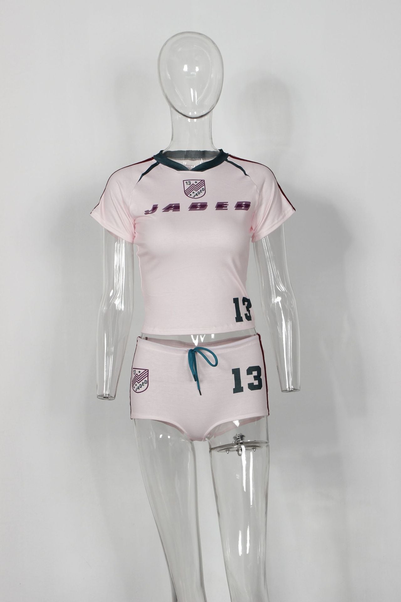 Women Sports Retro Letter Print Short Sleeve Top and Shorts Two-piece Set 16