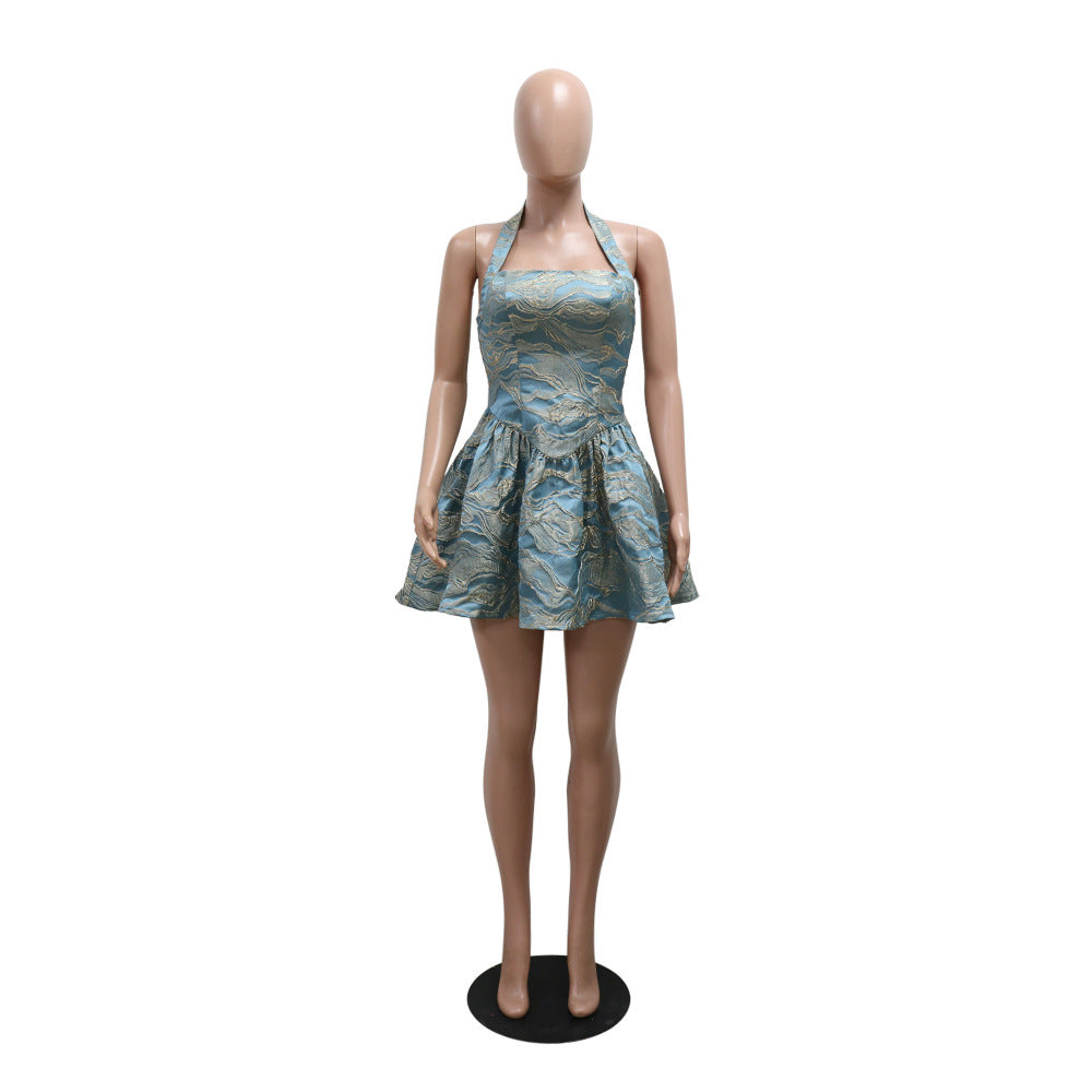 Strap Woven Jacquard Women Short Sexy Party Dress 5