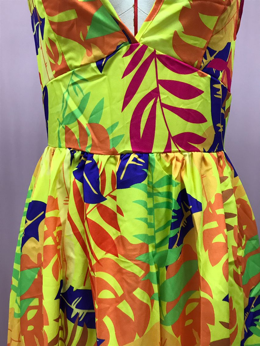 Women leaf bohemian suspender strapless dress 15