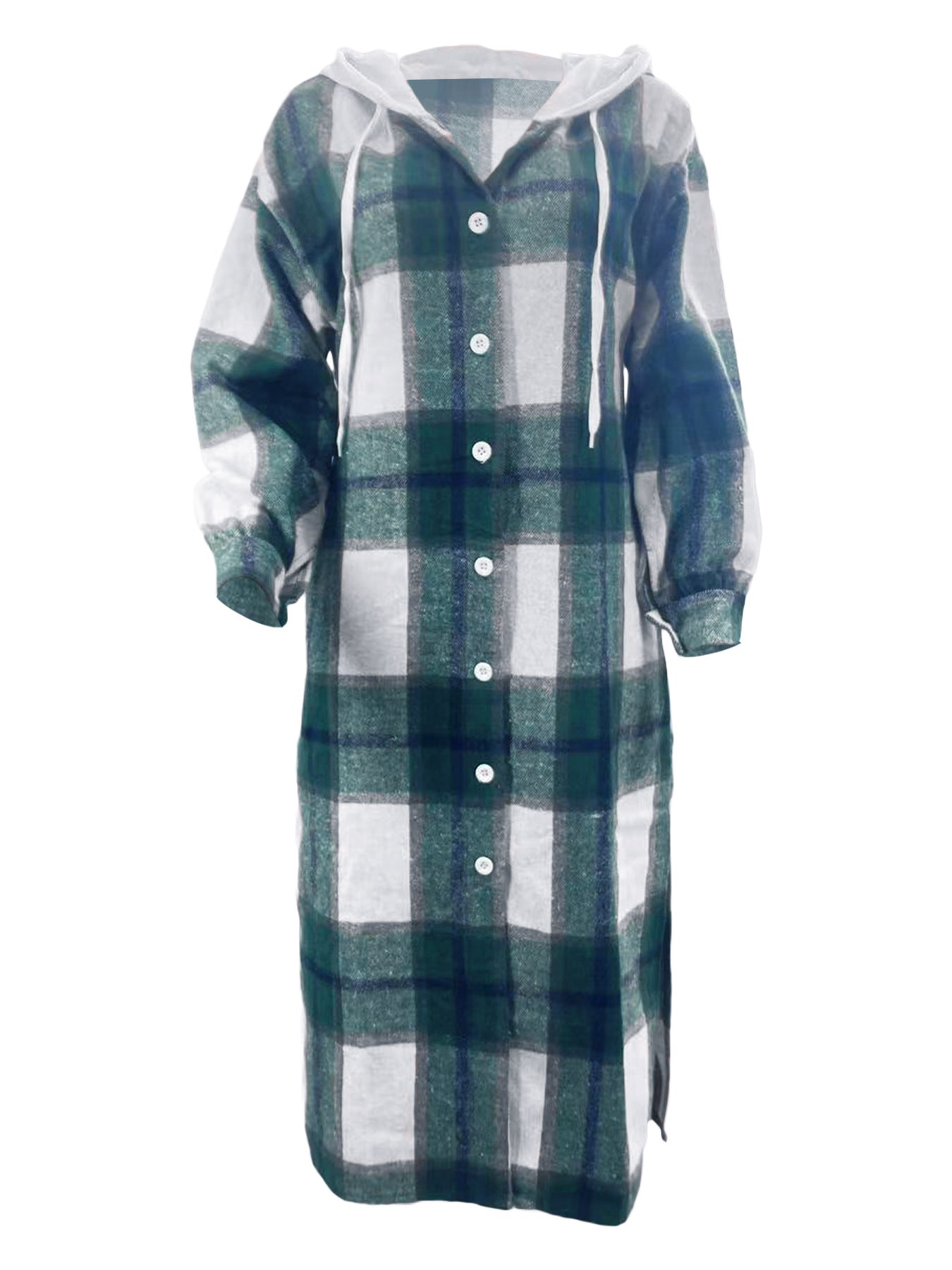 Women Casual Plaid Button Jacket with Hood 5