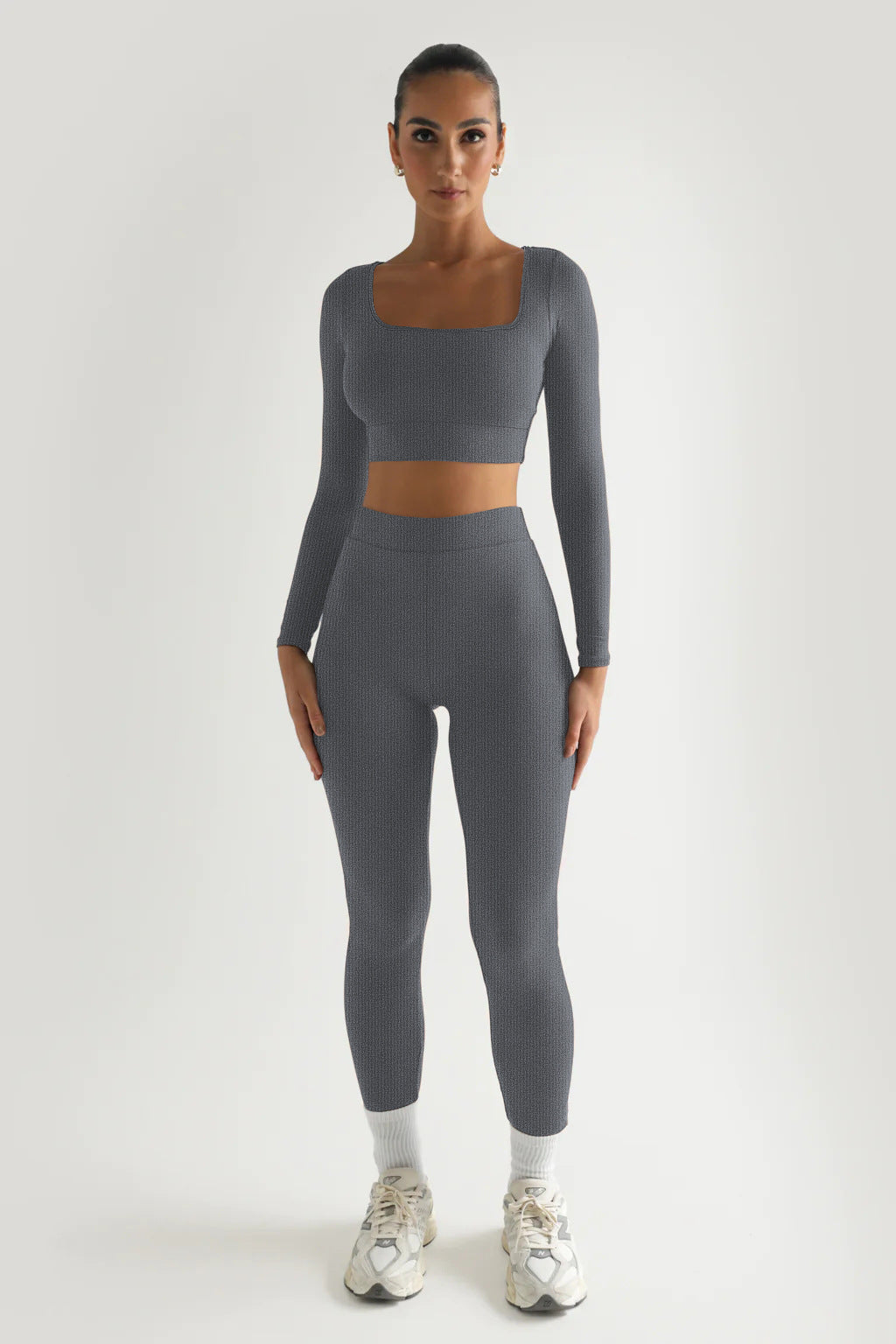 Women Winter Solid Long Sleeve Square Neck Top and Pant Two-piece Set 4