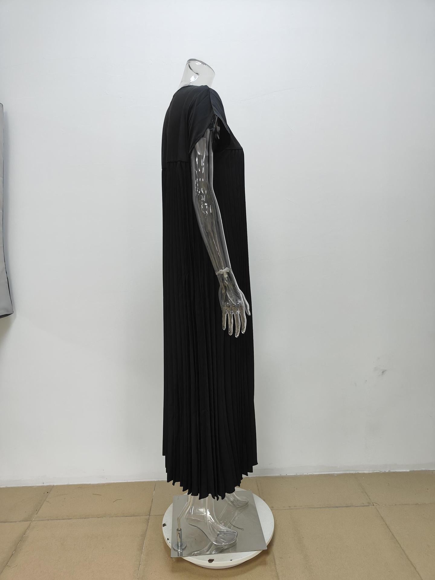 Autumn women's elegant fashion Round Neck sleeveless pleated long dress 10