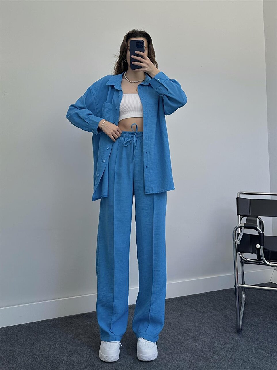 women's autumn and winter long-sleeved shirt elastic waist trousers casual two-piece pants set 8