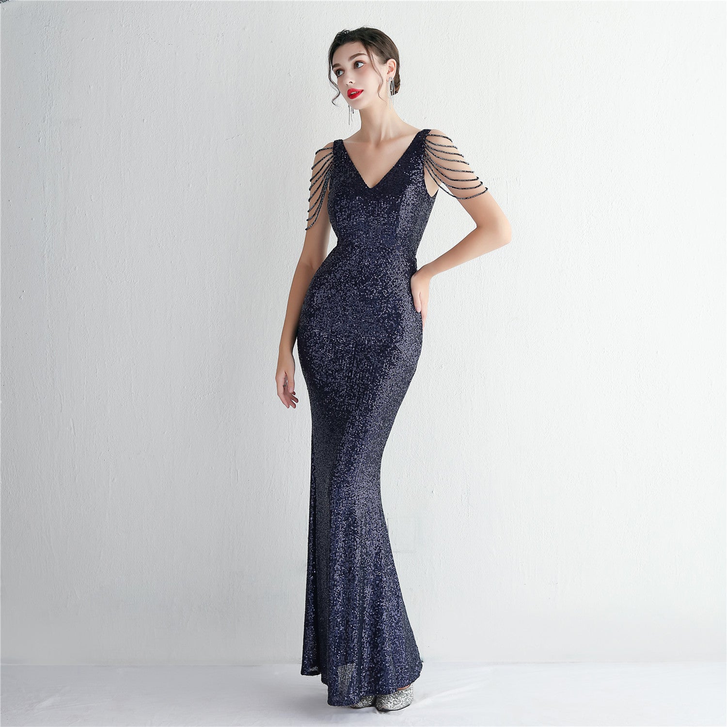 Chic Elegant Sequined Beaded Prom Dress Long Formal Party Slim Fit Evening Dress 12