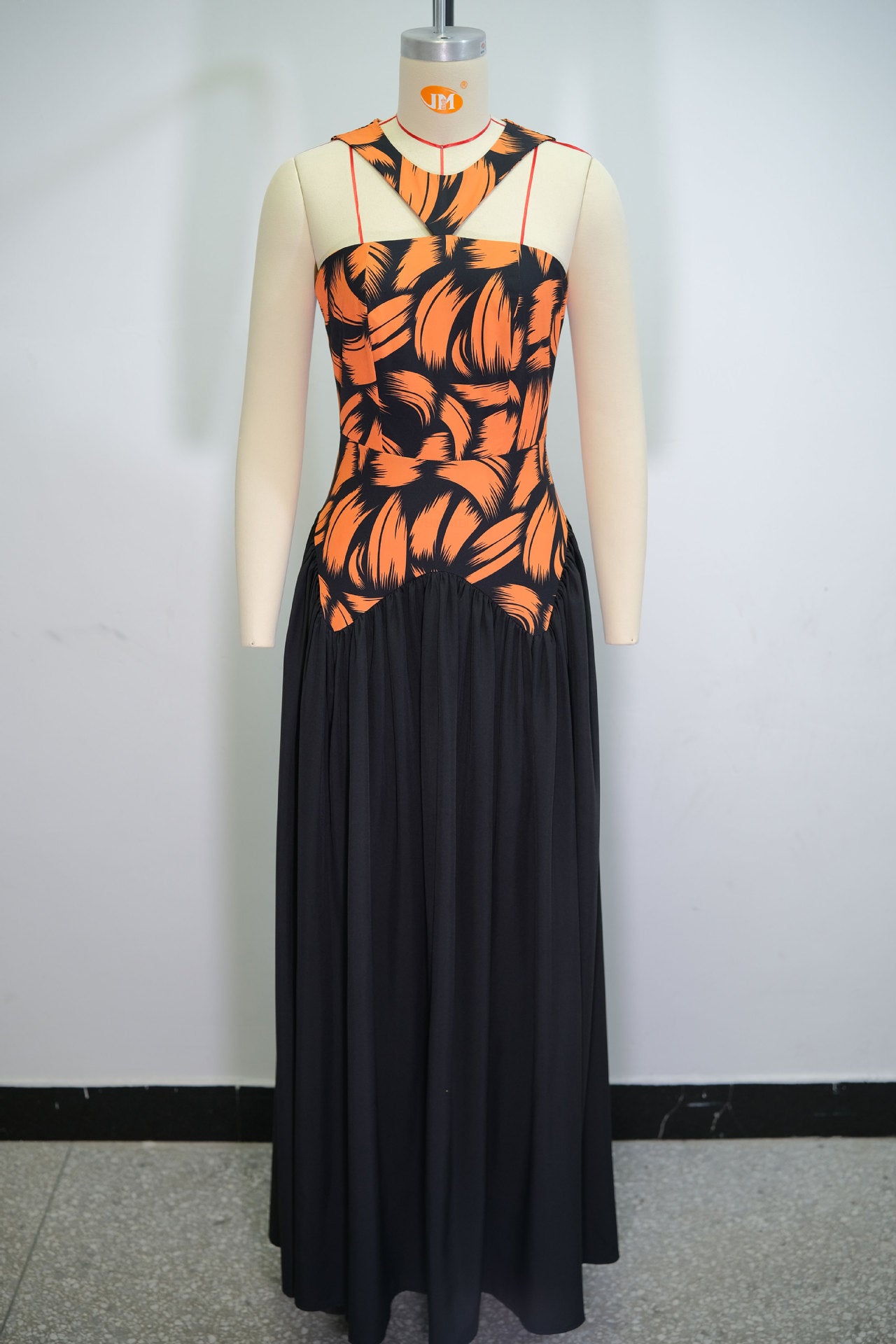 Women summer v-neck sleeveless printed pleated dress 5