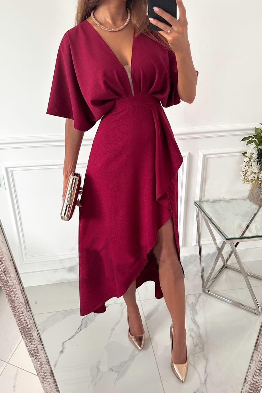 Casual V-Neck Solid Color Irregular Dress For Women 4