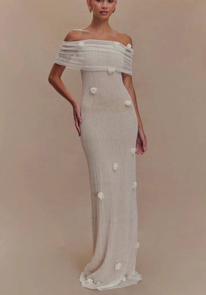 Women Holidays Strapless Flower Off Shoulder Dress