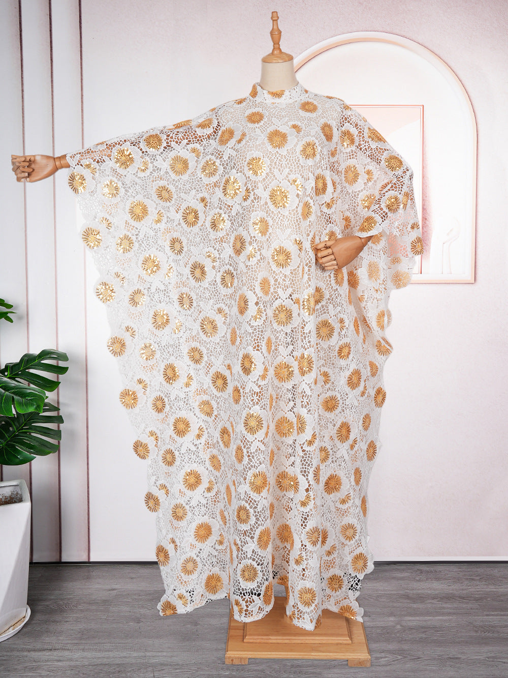 African Women's Clothing Plus Size Embroidered Lace Robe Dress 12