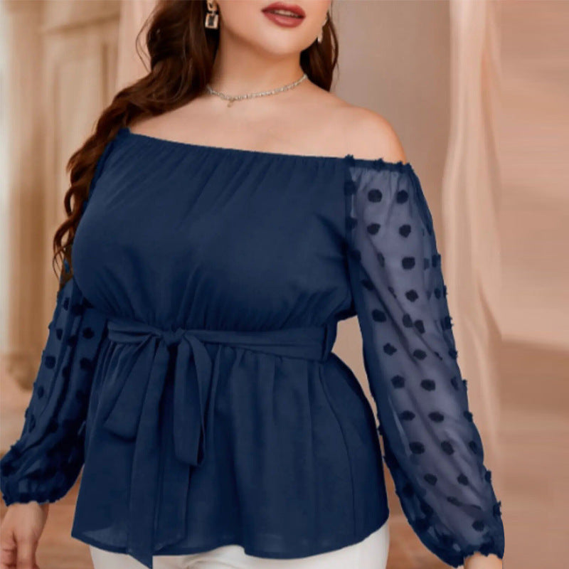 Sexy Plus Size Women Solid Color Off Shoulder Mesh Patchwork Chic Career Tops 5