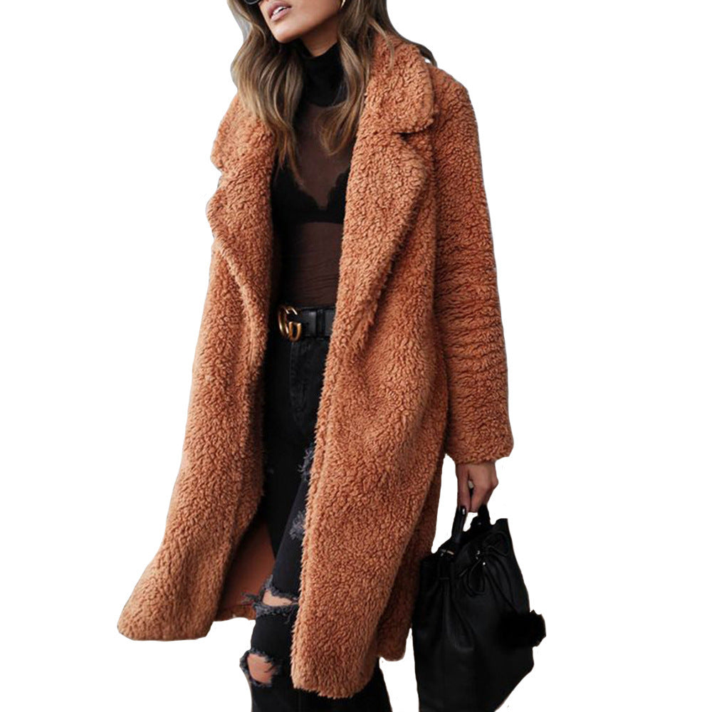 Autumn And Winter Long-Sleeved Turndown Collar Women's Plush Long Coat 9