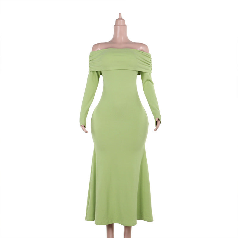 Women Off Shoulder Gathered Long-sleeved Bodycon Dress 8