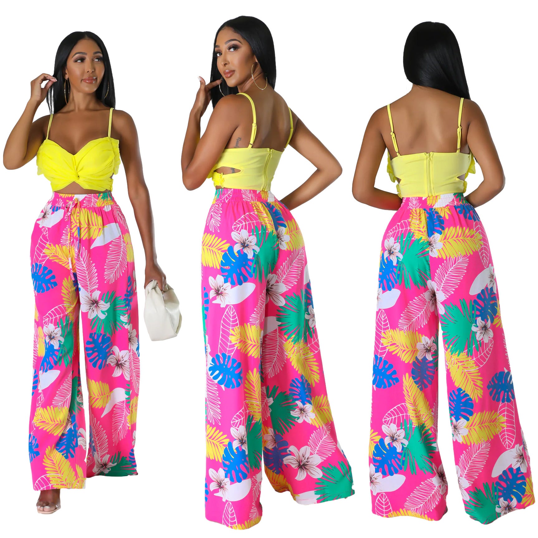 Women's Fashion Casual Graphic Print Wide Leg Pants With Pockets 5
