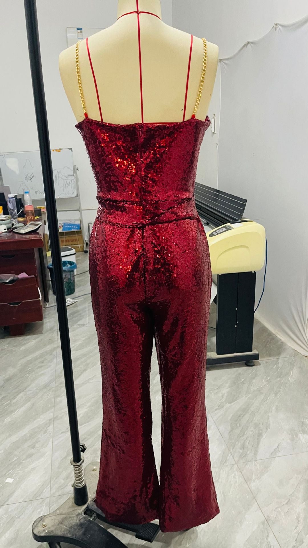 Fashionable women's sexy chain strap Low Back belt sequin Jumpsuit 13