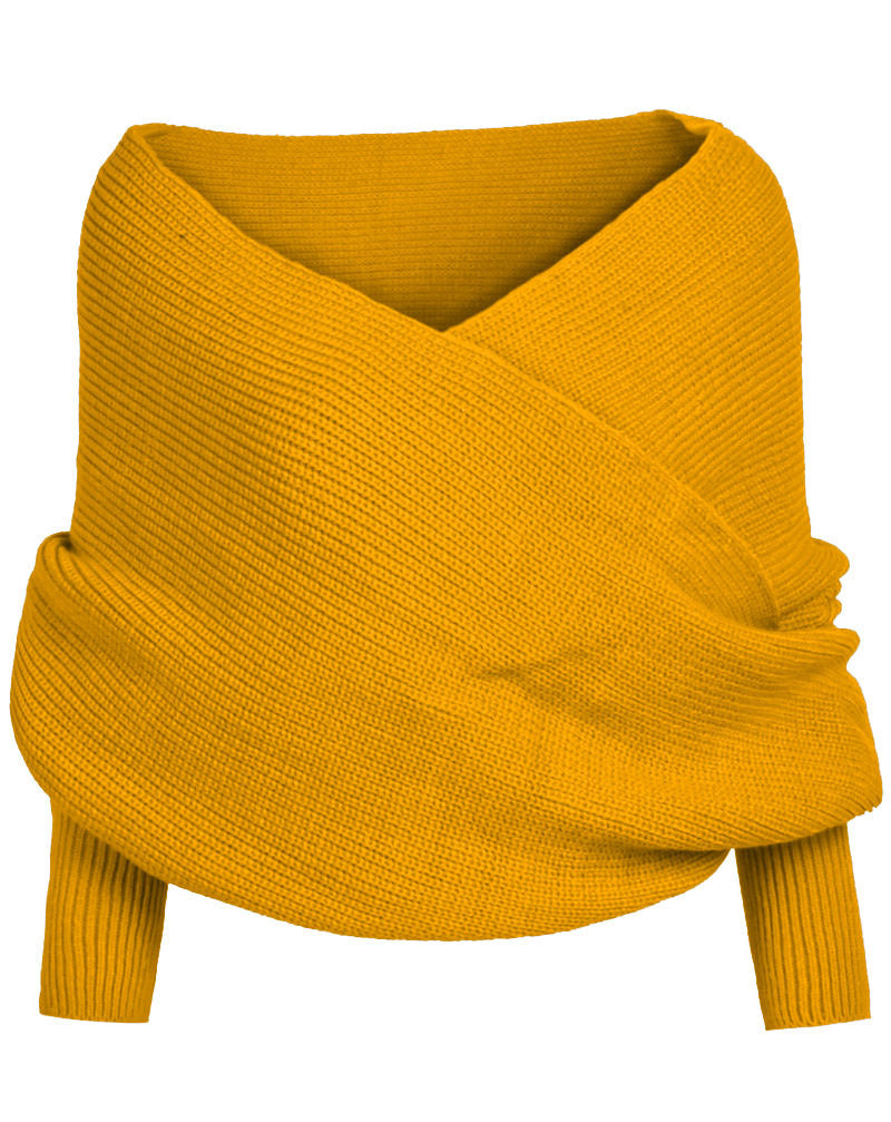 Spring V-Shaped Cross Off Shoulder Knitting Sexy Sweater 6