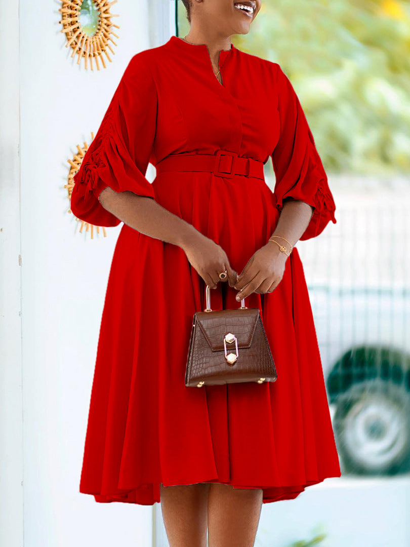 Women's Autumn And Winter Fashion Chic Plus Size Pleated A-Line African Dress 7